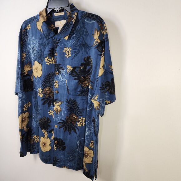 Paradise Collection Men Shirt Size XL Blue Button Up 100% Washable Silk Hawaiian - Picture 4 of 9
